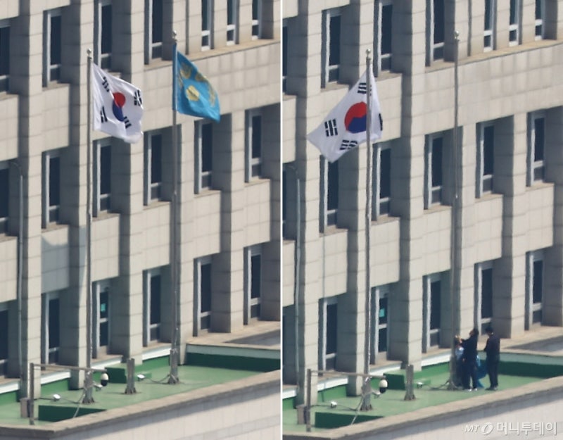 "尹 <b>파면</b>" 20분만에 용산 <b>대통령실</b> '<b>봉황기</b>' 내려…1061일만