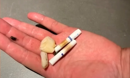 A씨가 남성 손님이 피웠던 담배라며 공개한 사진./사진=JTBC '사건반장'