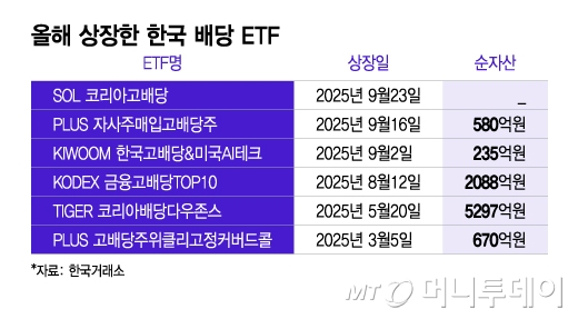 올해 상장한 한국 배당 ETF/그래픽=이지혜