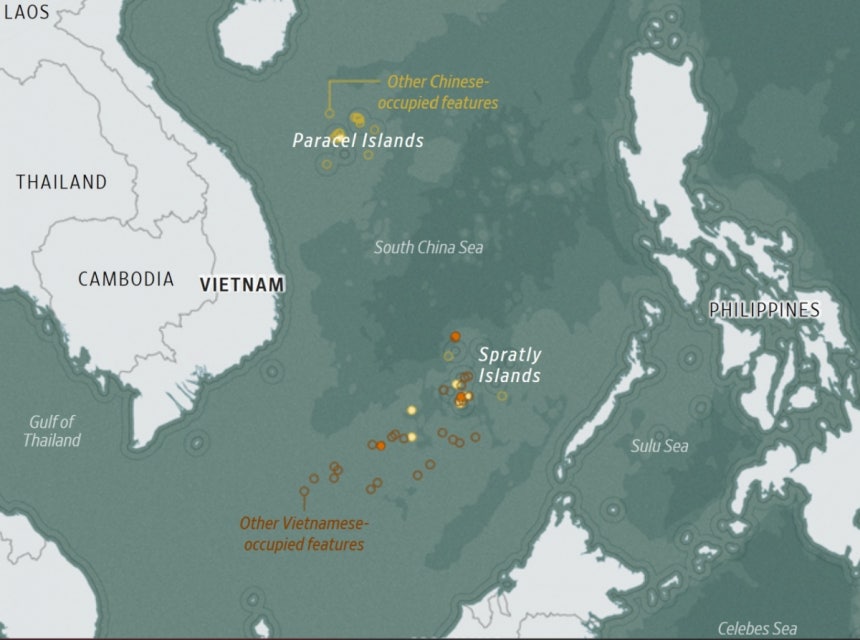 중국과 베트남이 건설한 인공섬의 위치/사진=전략 및 국제 문제 연구소(CSIS)