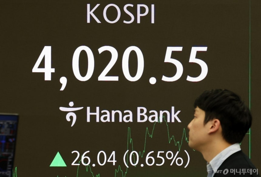 지난 19일 서울 중구 하나은행 딜링룸 전광판에 종가가 기록돼 있다./사진=뉴시스