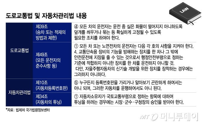 도로교통법 및 자동차관리법 내용./그래픽=이지혜 디자인기자.
