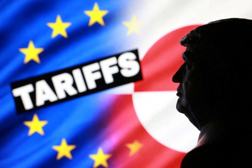 그린란드를 둘러싼 미국과 유럽의 갈등이 관세 전쟁으로 번지고 있다./삽화=로이터 