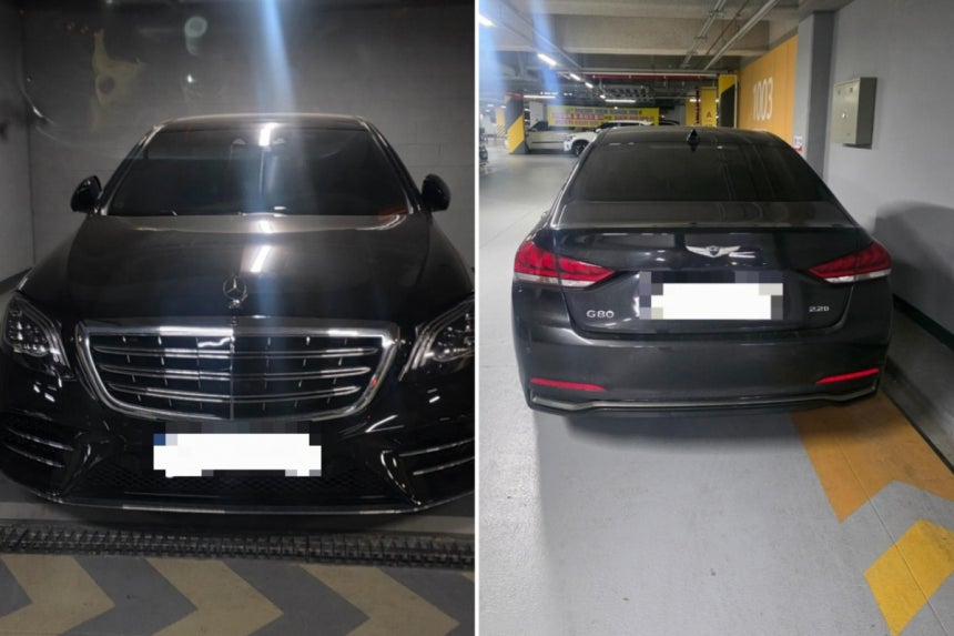 경기 파주시 한 한국토지주택공사(LH) 임대아파트 주차장이 사실상 '공짜 주차장'처럼 이용되고 있다는 주장이 제기돼 논란이다./사진=온라인 커뮤니티 보배드림 갈무리