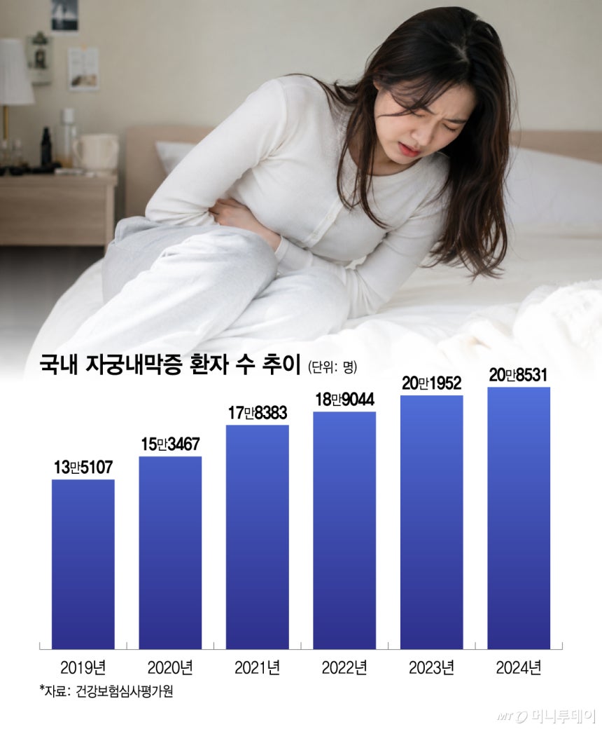 국내 자궁내막증 환자 수 추이(상단 이미지는 챗GPT로 생성된 인공지능 이미지)./그래픽=이지혜 디자인기자