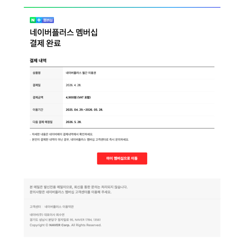 네이버 플러스 멤버십 결제 사칭메일 사례./사진=네이버