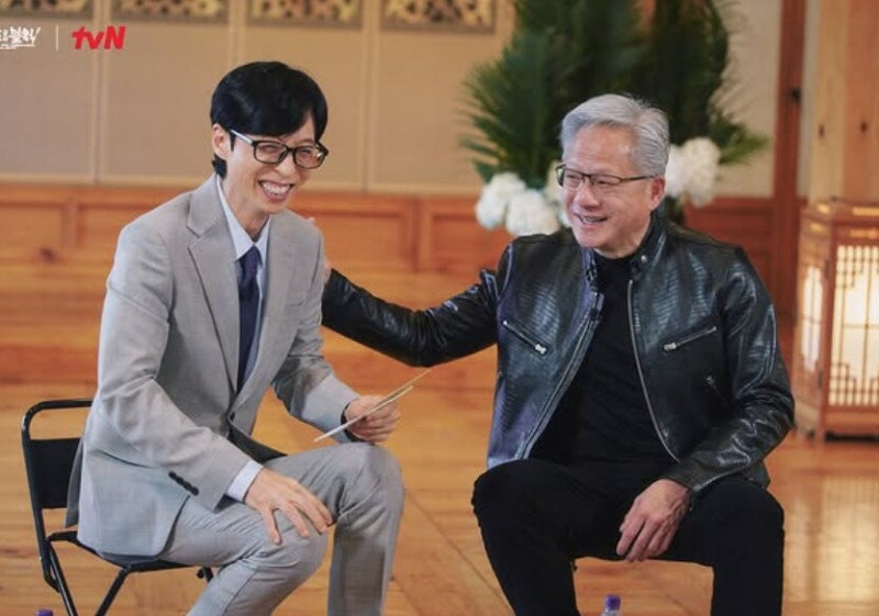 유재석 만난 젠슨 황, 춤까지 췄다..."어제 못 간 노래방, 유퀴즈로"