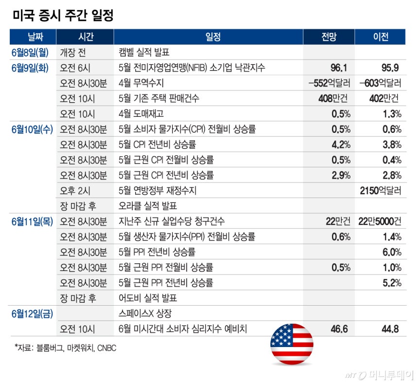미국 증시 주간 일정_0608/그래픽=김현정