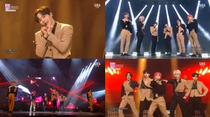 Photos of WEi during their live performance on SBS Inkigayo