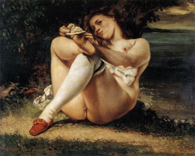 흰 스타킹을 신은 여자. 1864년 작품. 쿠르베는 누드화의 조예가 깊었다.<BR>