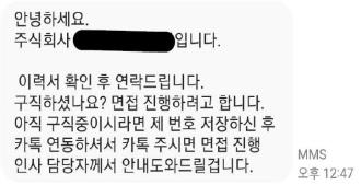 사기범이 구직자에게 보낸 메시지.[사진제공=금융감독원]