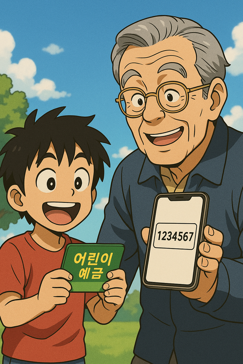  손자에게 고금리 저축 코드를 선물하는 조부모를 주제로 AI가 생성한 이미지 [챗GPT]