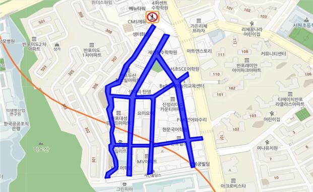킥보드가 금지된 서초구 반포 학원가.서울시