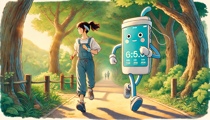 사람과 러닝 앱이 함께 달리는 모습을 챗GPT를 활용해 이미지화 한 모습.