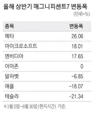 M7 주가 '희비'…상반기 1등은 메타