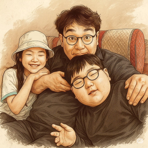 이상원 씨가 자녀들과 함께 가족여행 때 찍은 추억을 AI로 재가공한 사진.
