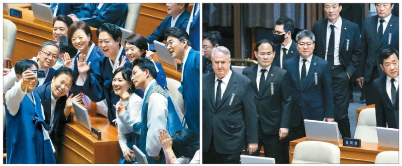 [포토] 한복 vs 상복 … 정기국회 개회식 극한대치