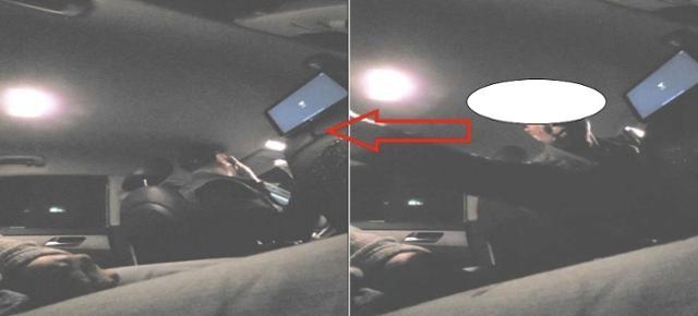 A씨가 ‘가짜 토사물’을 본인 얼굴과 뒷좌석에 탄 승객 어깨에 묻히고 있다. [종암경찰서]