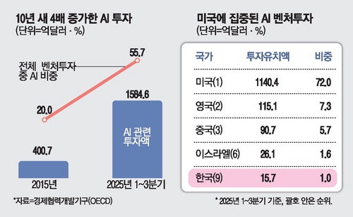"이래서 'AI 3대 강국' 갈 수 있나" 韓 AI 투자유치 전세계 1% 불과