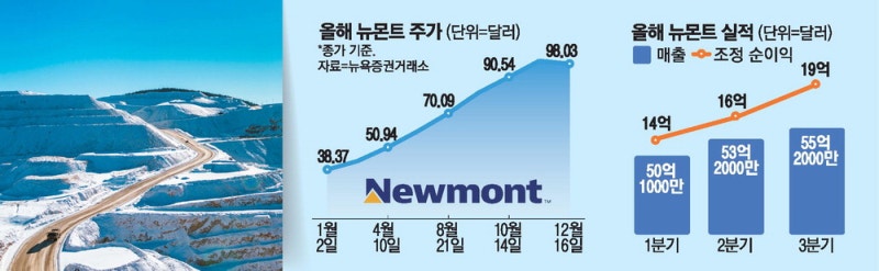[미국 주식 돋보기] "금값보다 더 뛴다"… 뉴몬트 올 155% 껑충