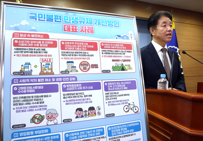  손동균 국무조정실 규제조정실장이 지난 23일 정부세종청사 브리핑실에서 국민불편 민생규제 개선방안에 관해 설명하고 있다.[연합뉴스]