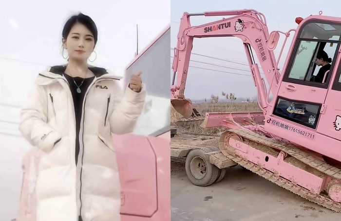 “남편이 잘생겨서, 제가 먹여 살려요”…헬로키티 굴착기로 행복을 운전한다는 중국女