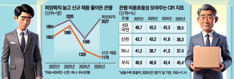신입 줄인 은행…희망퇴직은 30% 늘었네