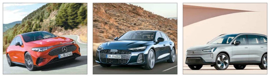 올해 출시될 예정인 벤츠 디 올 뉴 CLA,아우디 A6,볼보 EX90(왼쪽부터).