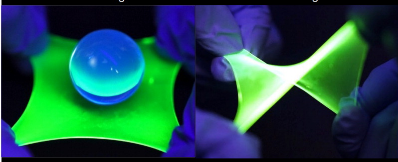 이태우 교수가 개발한 신축성 유기발광다이오드(OLED) 디스플레이.늘리거나 비틀어도 성능이 유지된다.네이처