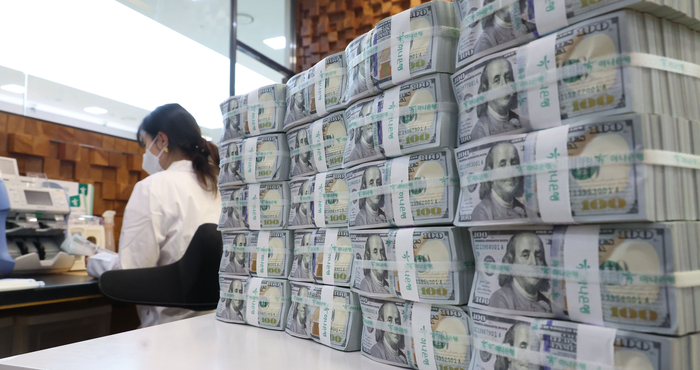  서울 중구 하나은행 본점 위변조대응센터에서 직원이 달러화를 확인하고 있다.[이승환 기자]