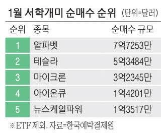 서학개미, 1월 최애株는 구글…테슬라는 2위