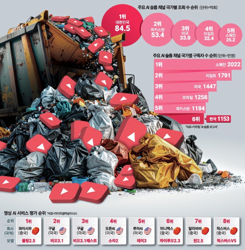 [황순민의 더 인플루언서] AI가 찍어낸 디지털쓰레기 사이버 레커의 새먹거리로 인기채널 수십억 챙기기도