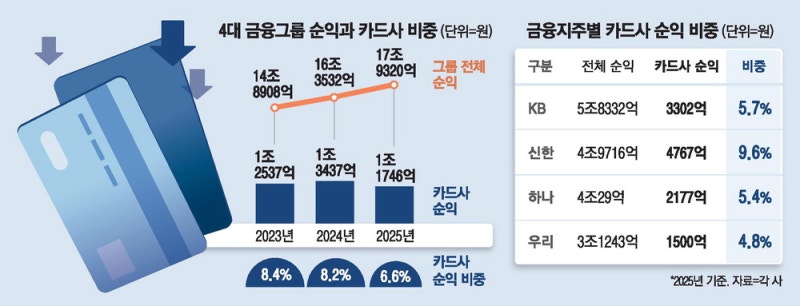 금융지주 18조 벌었는데…존재감 없는 카드사