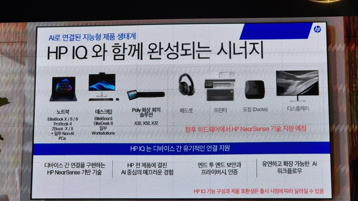 HP의 온디바이스 기반 로컬 AI 플랫폼 ‘HP IQ’를 적용한 제품 생태계 모습. <사진=고민서 기자>
