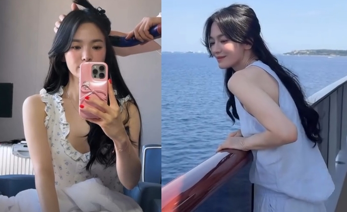 송혜교, 긴 머리 변신...크루즈 위 여신 미모