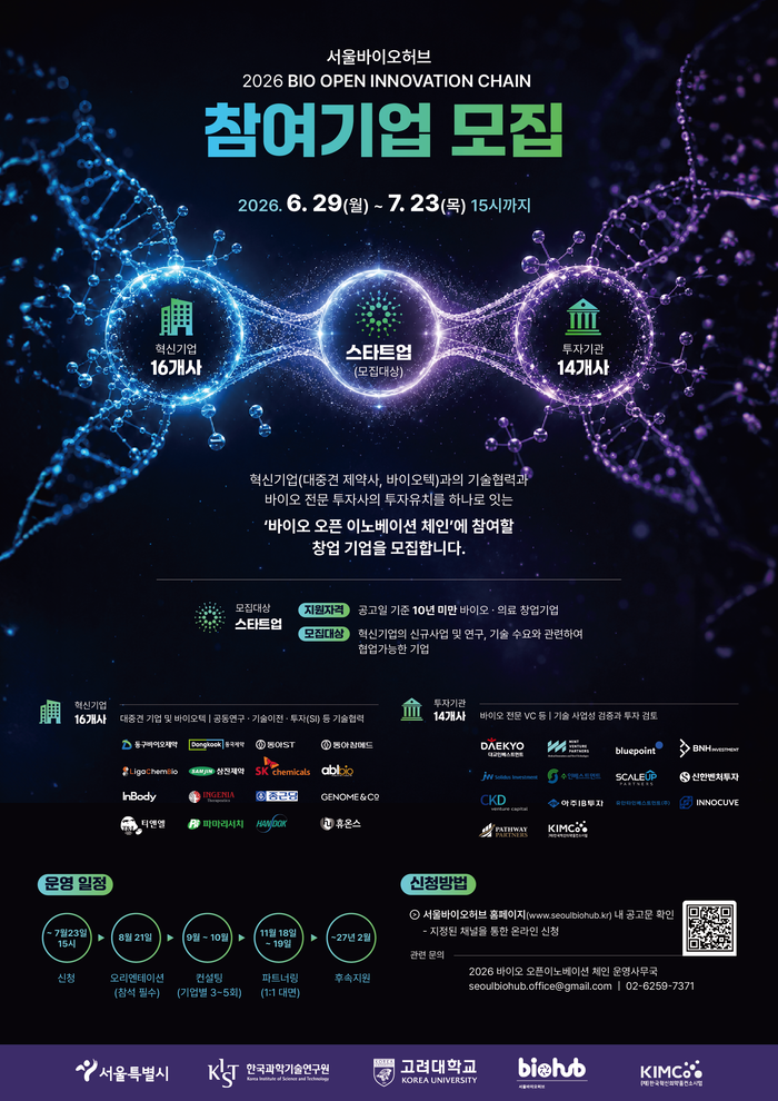 서울바이오허브, ‘2026 바이오 오픈이노베이션 체인’ 참가사 모집