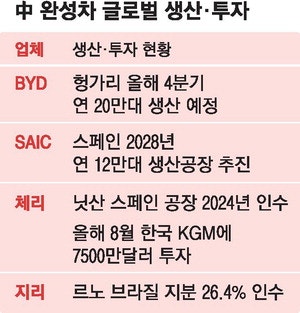 "수출 넘어 공장·R&D까지 넘본다"… 中완성차 '해외투자 굴기'