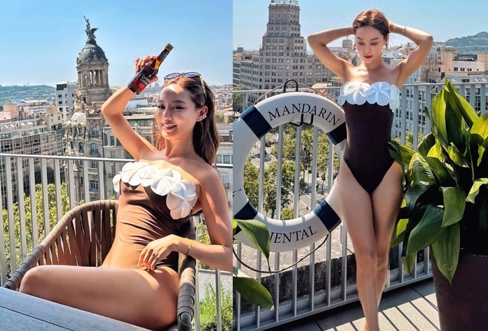 <b>김희정</b>, 바르셀로나서 뽐낸 <b>수영복</b> 자태...건강미 과시