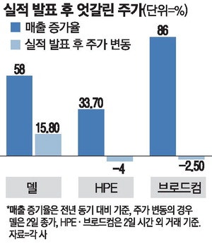 [미국 주식 돋보기] 델·HPE·브로드컴, 호실적에도 엇갈린 주가