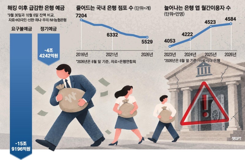 "내 돈 안전할까" … AI해킹 이후 5대銀 요구불예금 16조 '썰물'
