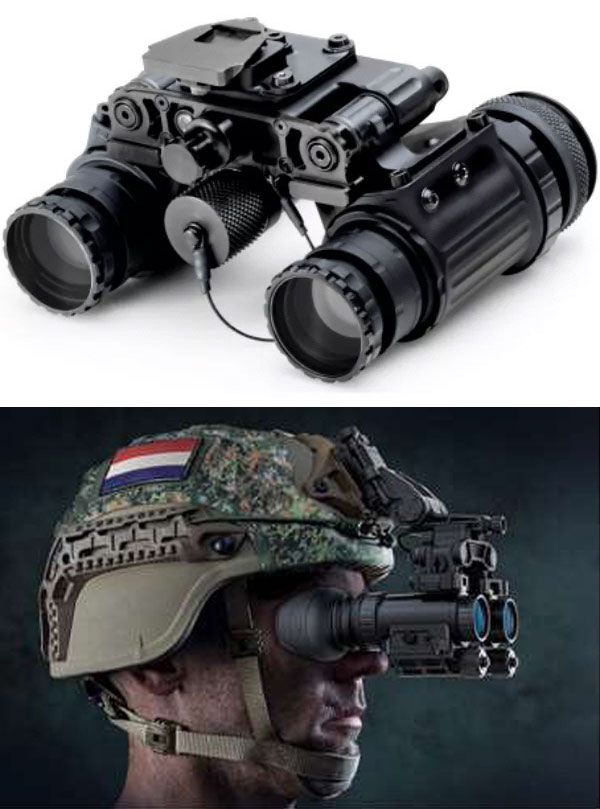 16mm 영상증폭관이 적용된 4세대 야간투시경과 야간투시경을 착용한 모습. 사진 제공=포토니스
