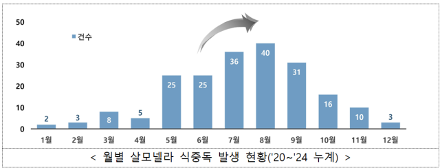 최근 5년간 월별 살모넬라 식중독 발생 건수. 사진 제공=식품의약품안전처