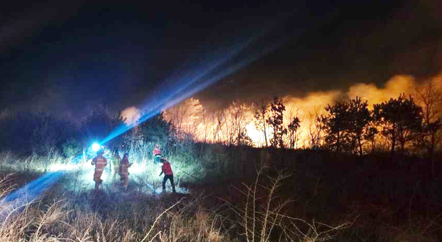 22일 오후 7시 22분께 강원 고성군 토성면 인흥리에서 산불이 나 산림 당국이 진화에 나서고 있다. 당국에 따르면 불길은 강풍을 타고 400ｍ까지 번진 것으로 전해졌다. 사진제공=강원특별자치도소방본부
