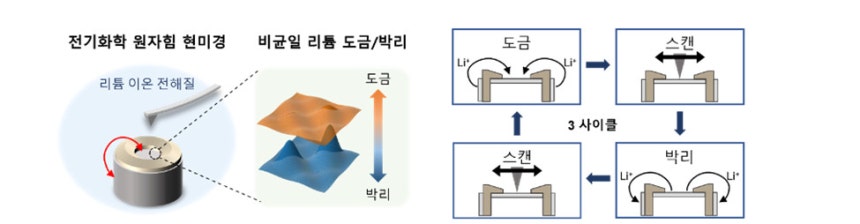 실시간 전기화학 원자힘현미경(in situ EC-AFM) 측정 과정의 개요.KAIST 제공