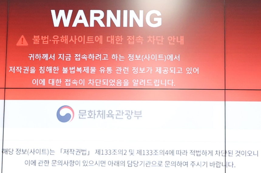 긴급차단된 불법 사이트를 방문할 경우 이러한 ‘경고’ 문구가 뜬다. 사진 제공=문체부