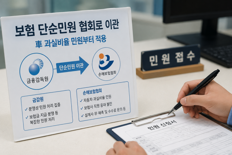<b>보험</b> 단순<b>민원</b> 이달부터 <b>협회</b>로…‘車 과실비율 <b>민원</b>’ 첫 대상