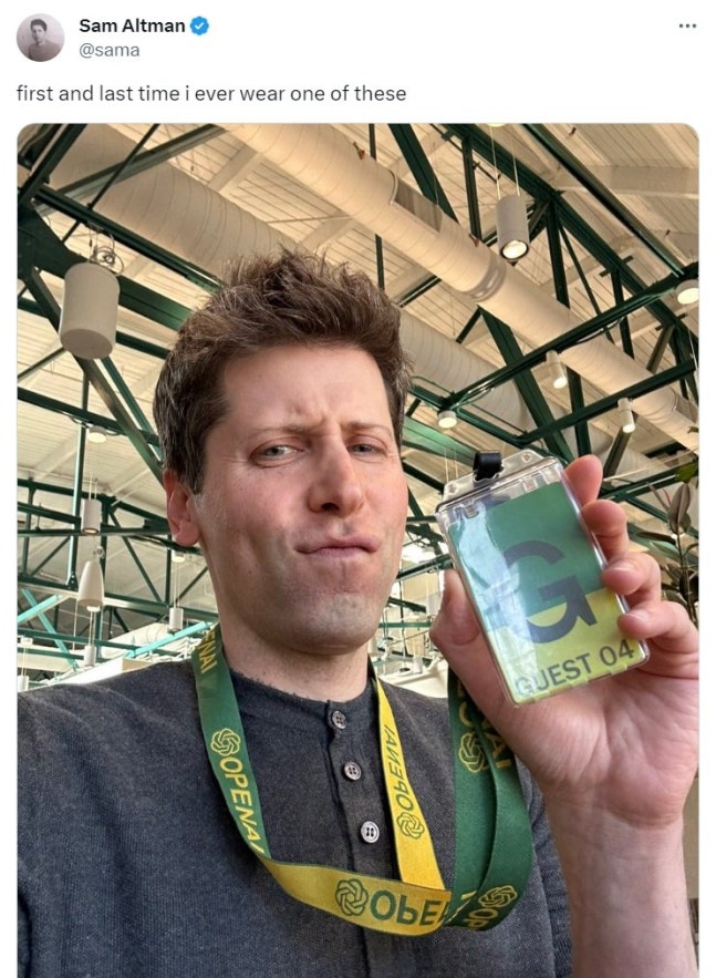 Sam Altman, CEO of OpenAI. Photo = Altman CEO X account