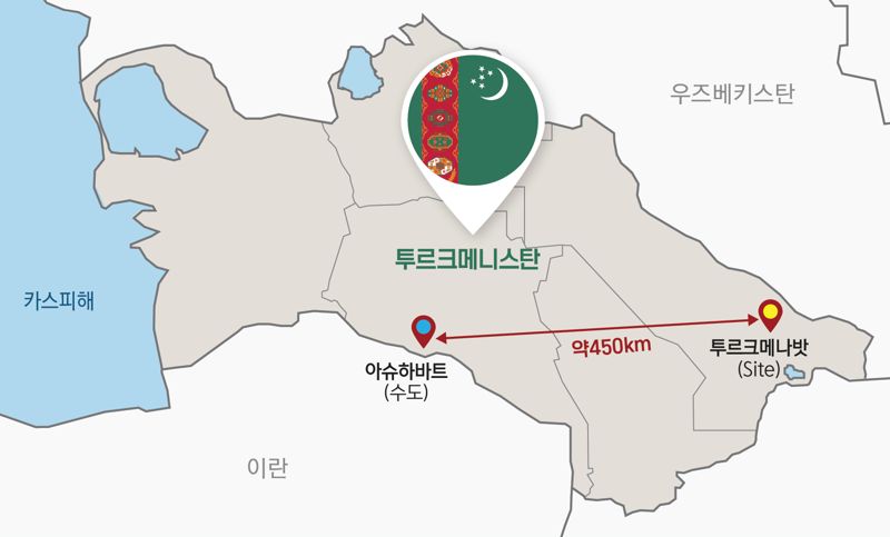 Location map of the Turkmenabat Mineral Fertilizer Plant. Provided by Daewoo E&C.