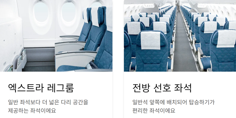 대한항공 국내선 엑스트라 레그룸·전방 선호 좌석 판매. 대한항공 홈페이지 갈무리