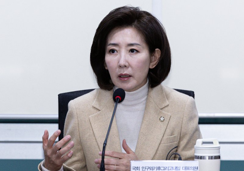 (서울=뉴스1) 이재명 기자 = 나경원 국민의힘 의원이 12일 오전 서울 여의도 국회 의원회관에서 열린 AI·디지털자산 '미중 디지털 기술경쟁과 대한민국의 대응' 간담회에서 발언을 하고 있다. 2025.2.12/뉴스